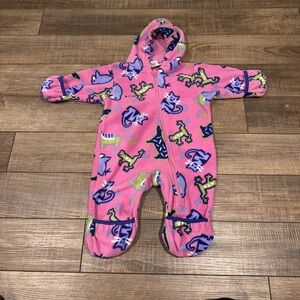 Vintage Columbia Fleece Bunting 6-12 Months Pink Animals Soft Warm Snowsuit